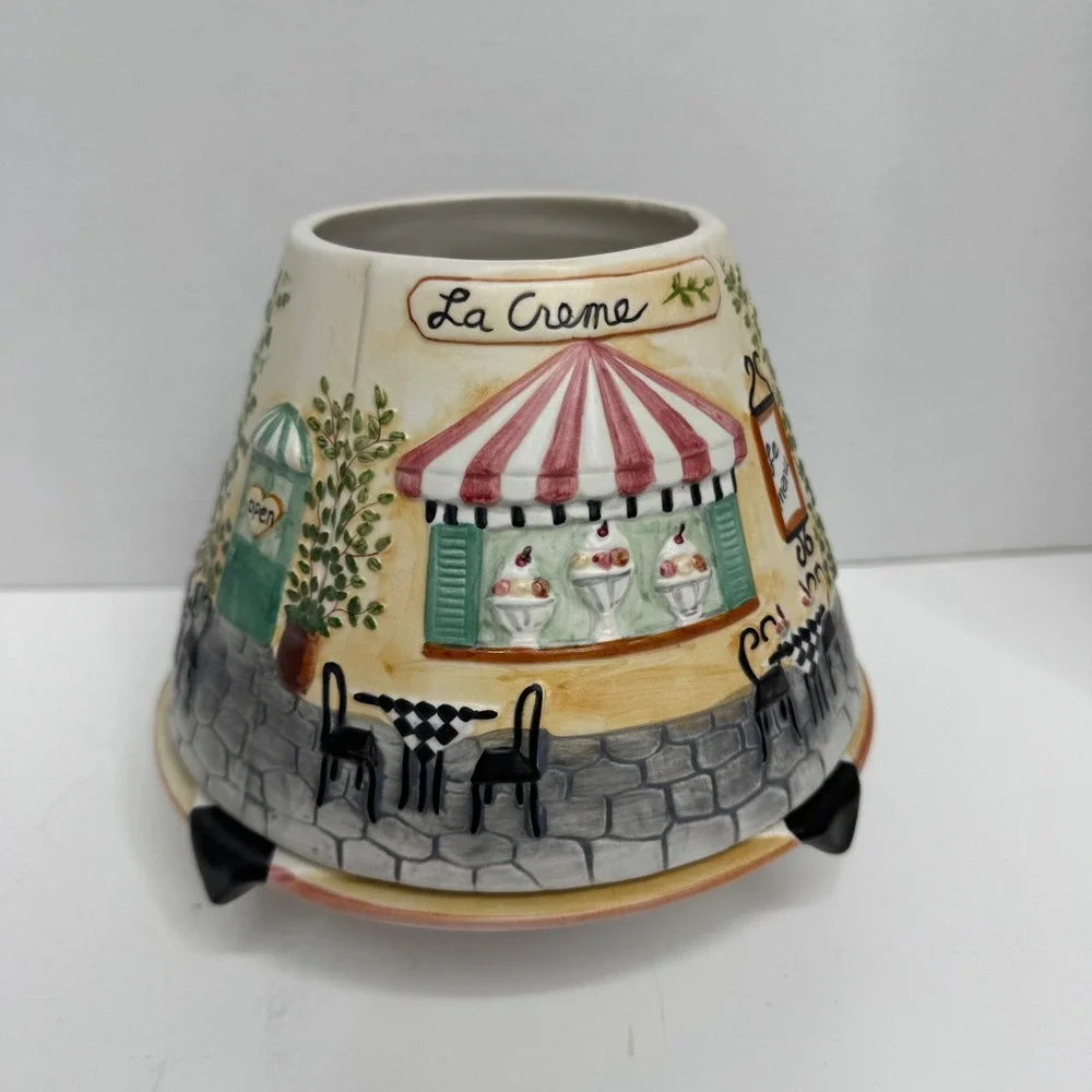 Yankee Candle La Creme French Cafe Bistro Ceramic Jar Shade and Tray Set Multi